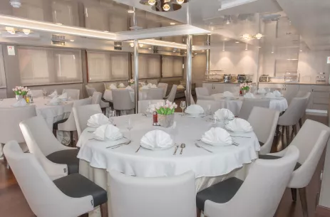 Interior of classy dining area aboard the MS Adriatic Sun ship