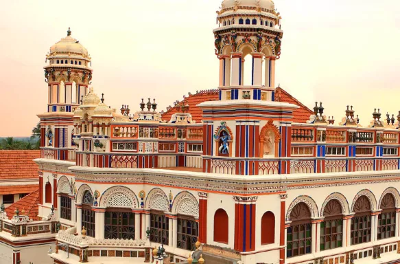 Exterior shot of the Chidambaram Vilas, a luxury resort in Chettinad, India.