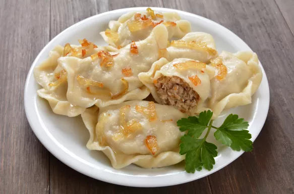 Close-up of Christmas pierogi, filled dumplings