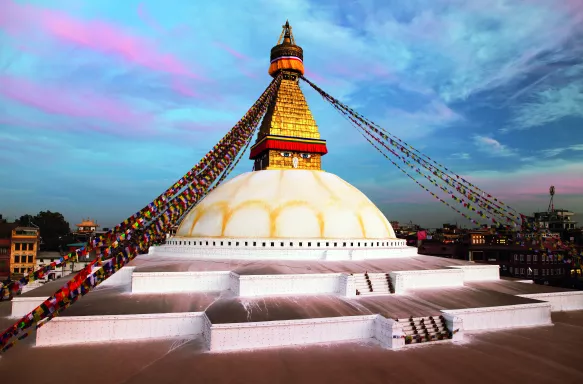 Evening view of Bodhnath stupa in Kathmandu, Nepal