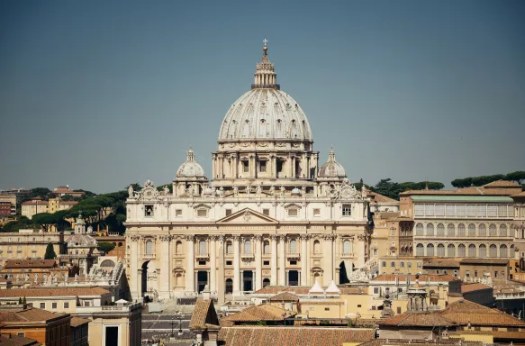 Exterior shot of St Peters Basilica, the Pope's church in Vatican City, Italy