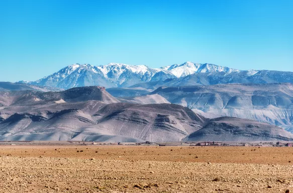 Panoramic view of the Atlas Mountains and it's white peaks in Morocco