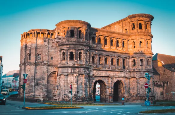 Porta Nigra in Trier at sunrise in Rhineland-Palatinate, Germany