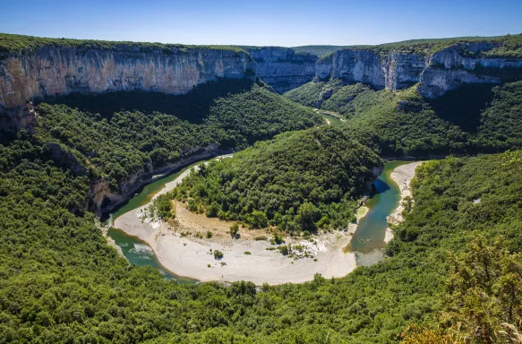 The famous bend of the Ardeche River in Gorges de l'Ardeche, France