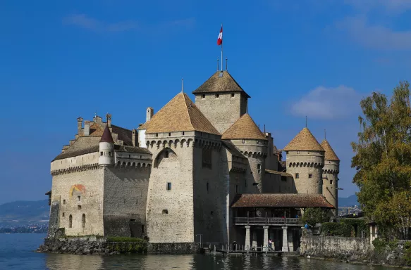 Chillon Castle on Lake Geneva in Switzerland