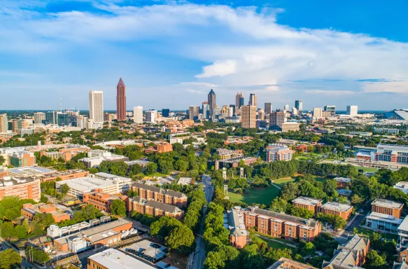 Aerial view of Atlanta Georgia GA Downtown Skyline, USA