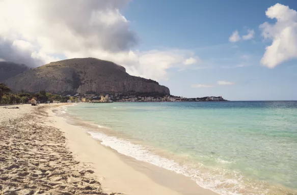 View of Mondello beach shore in Palermo, Sicily