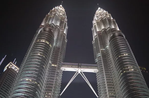 Night view of the Petronas Twin Towers, Malaysia.