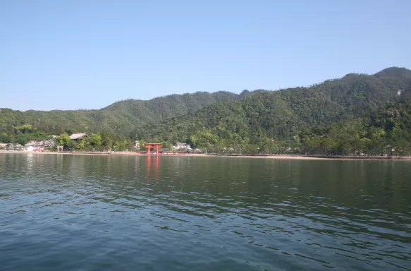 Hiroshima Bay with a background of Itsukushima and it's Torii Gate