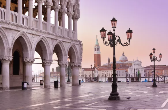 St Marks Square with Doge's Palace and street lamp in Venice, Italy