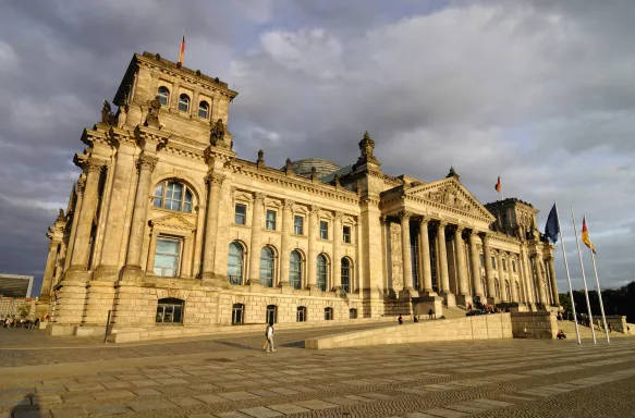 Reichstag Building at sunset in Berlin, Germany