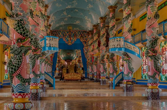 Stunning interior of Cao Dai temple in Tay Ninh, Vietnam