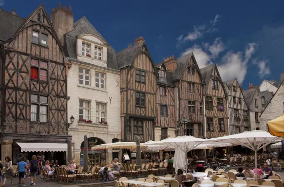 The Medieval Square of Place Plumereau in the Old Town of Tours, France