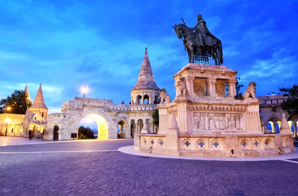 Fisherman's Bastion and statue of King Saint Stephen's in Budapest