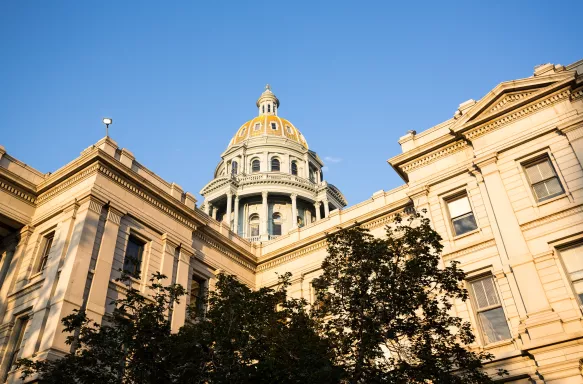 The gold leaf covered State Capitol Dome in Denver, Colorado, USA.