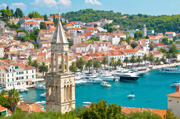 Aerial view of Hvar island and ferry port in Croatia