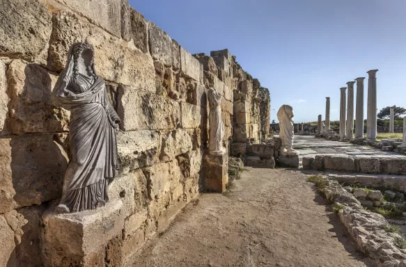 Statues in the great complex of roman gymnasium in ancient Salamis, Cyprus