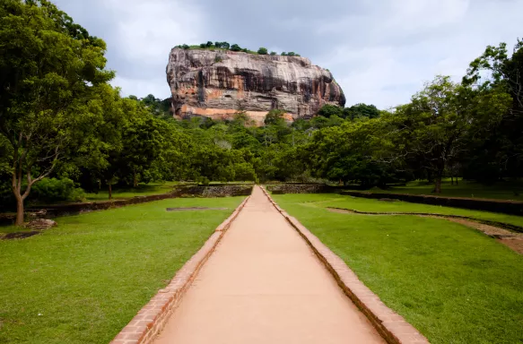 Pathway leading to an ancient rock fortress called Sigiriya, located in the northern Matale District, Sri Lanka.