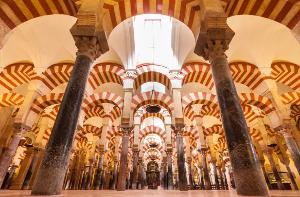 Interior of The Cathedral and former Great Mosque of Cordoba, Spain.