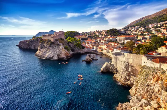 Scenic aerial shot of the Fortress and old town in Dubrovnik 