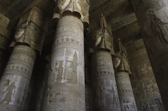 Inside view of the Temple of Dendera in Egypt