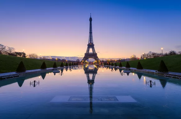 The Eiffel Tower and Trocadero fountains in Paris, France