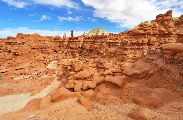 A footpath maze winding through the hoodoos in Goblin Valley State Park, Utah. USA