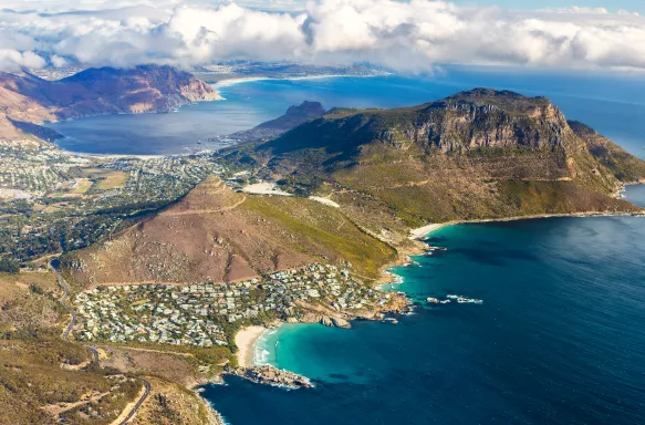 Aerial view of Cape Town in South Africa from helicopter