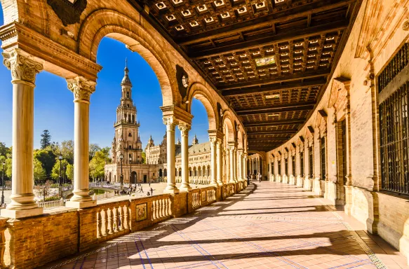 Seville's Plaza with traditional bridge detail in Andalusia, Spain