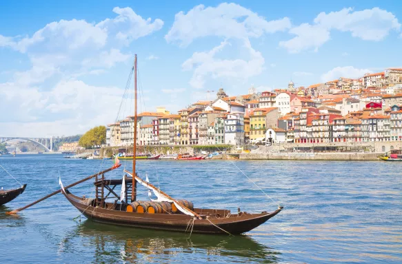 Small wooden boat transporting port wine in Portugal