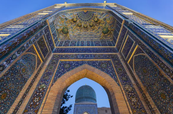 Outer gate of the tomb of Tamerlane in Samarkand, Uzbekistan