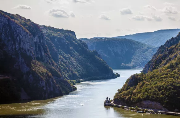 The Mraconia Monastery on the Danube river at the iron gates in Romania