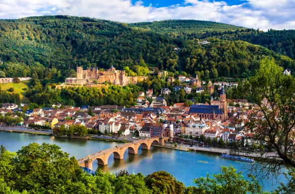 View of Heidelberg town and University with riverside in Germany