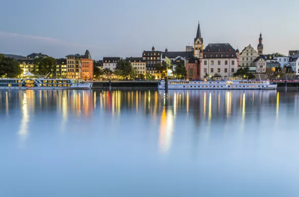 Koblenz City overlooking the Moselle River before sunset in Germany