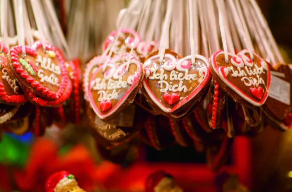 Gingerbread Hearts at German Christmas Market in Nuremberg, Germany