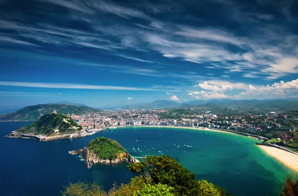 Scenic shot of San Sebastian city and coastline in Spain