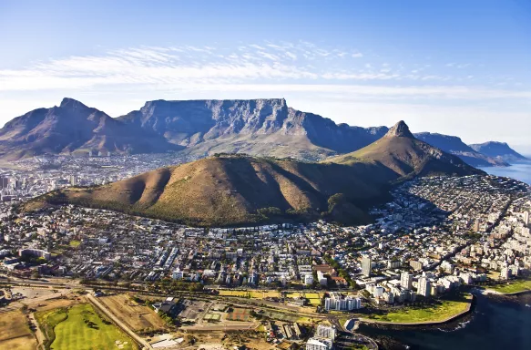 Aerial view of Cape Town and Table Mountain in South Africa