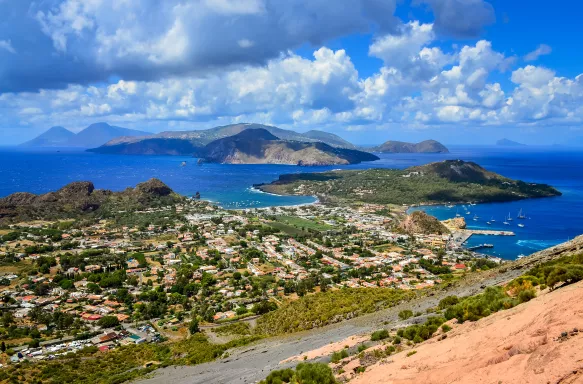 Landscape view of Lipari islands and the surrounding ocean, Italy