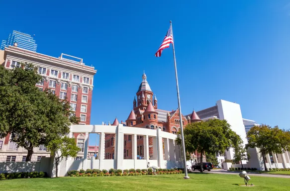 The Dealey Plaza and its surrounding buildings in Downtown Dallas