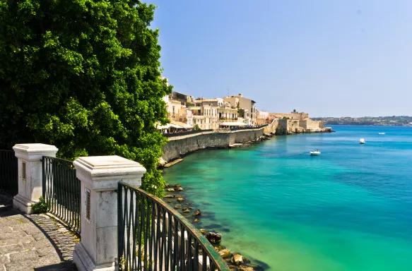 Coast of Ortigia island at the city of Syracuse in Sicily, Italy