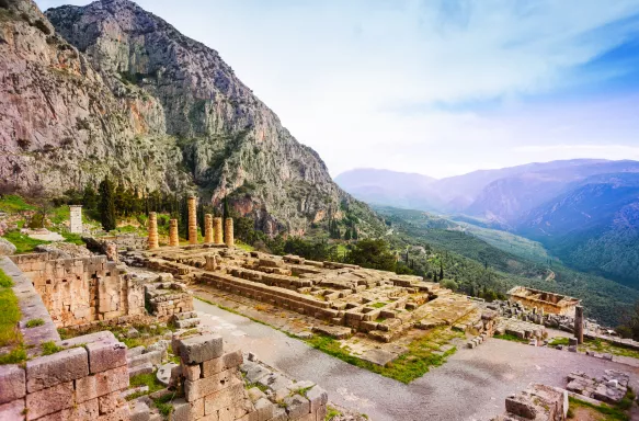 Ancient Apollo temple in Delphi, Greece 