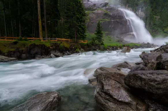 Gushing and aggressive Krimmler Waterfall in Austria