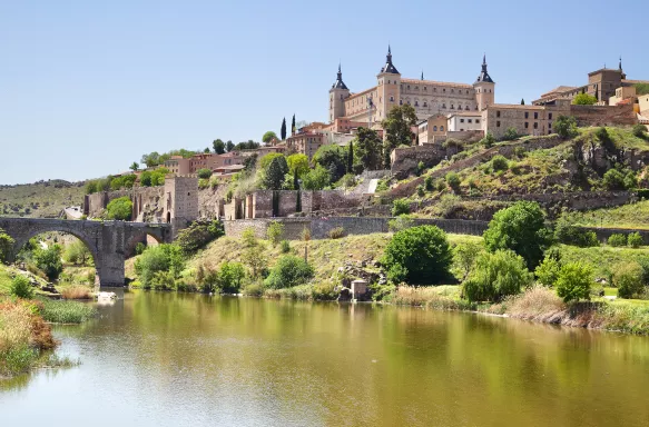 View of Toledo town from the Tagus river in Toledo, Spain