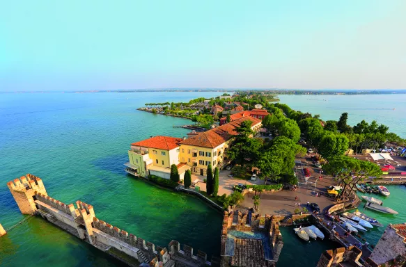 Aerial View of Sirmione from the Scaliger Castle over the Garda Lake, Italy