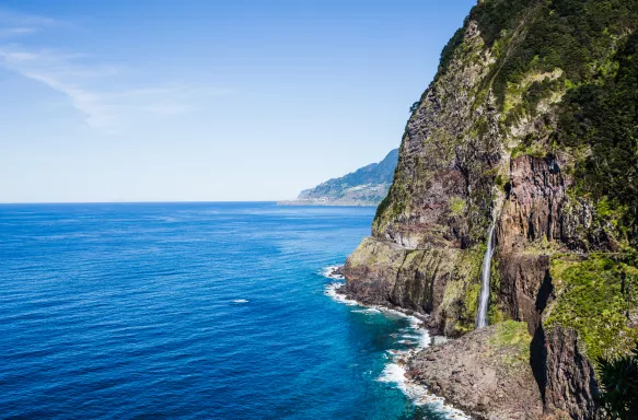 Ocean view of the Veil Of The Bride Waterfall Porto Moniz, Madeira