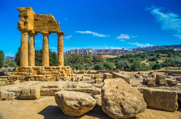 Ancient Greek temple remains at Valley of the Temples in Sicily, Italy