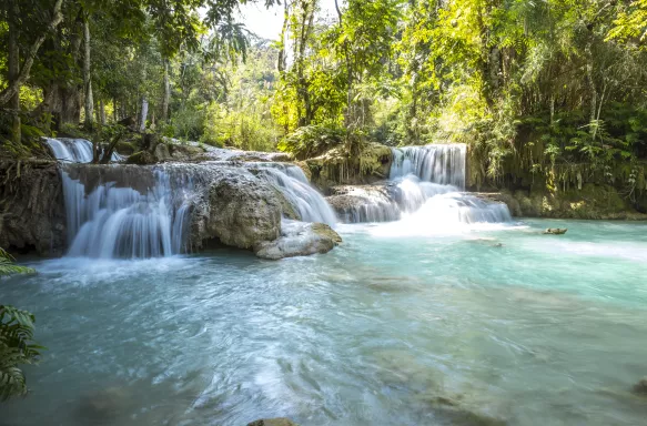 Tat Kuang Si Waterfalls in the tropical forest near Luang Prabang, Laos