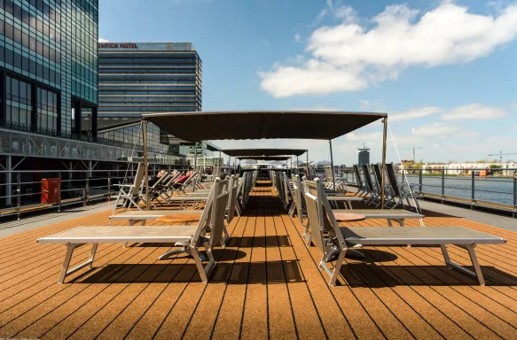 Sun deck lounge area aboard the William Shakespeare cruise ship