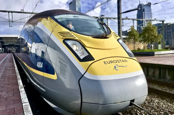 Exterior front shot of the nose of the Eurostar train