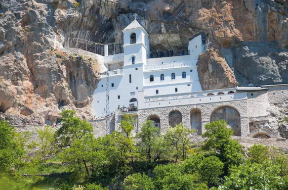 The Ostrog Monastery, placed against an almost vertical rock in Montenegro, Europe